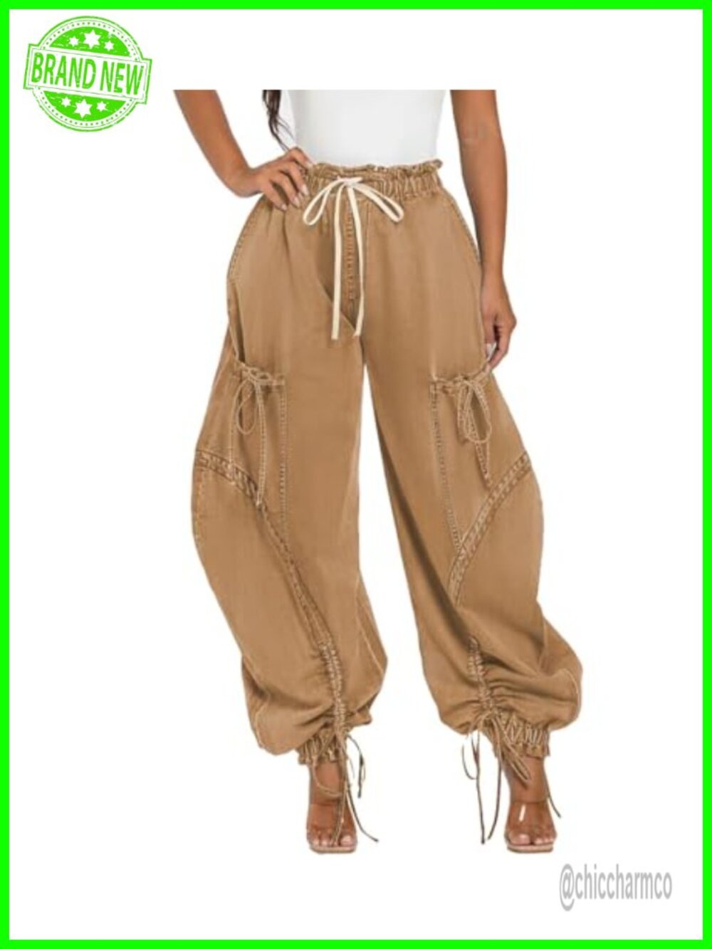 Women's Drawstring Cargo Parachute Jeans Ankle Tie Y2K Bow Baggy Pants
